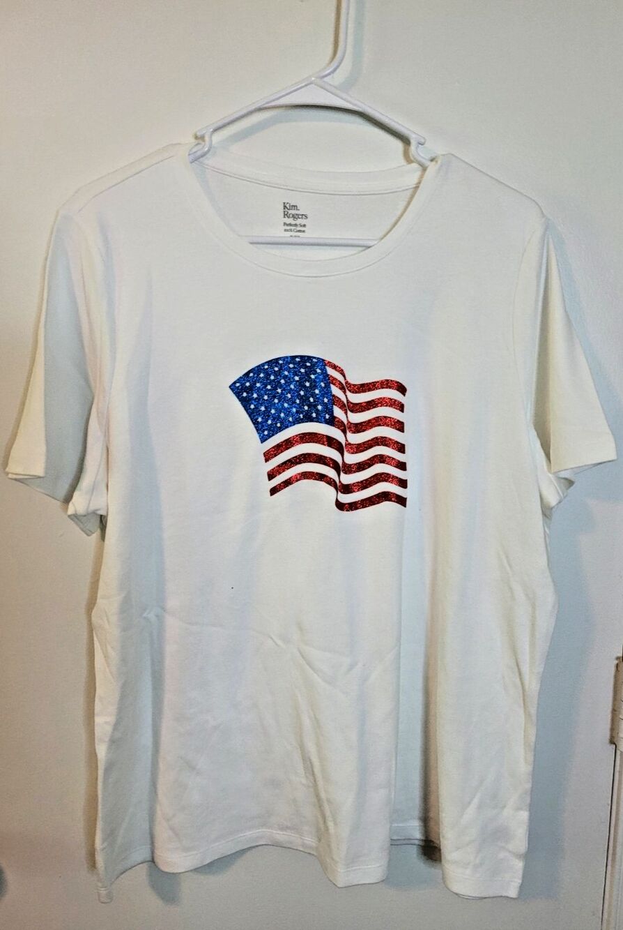 Kim Rogers Women's Patriotic American Flag  4th of July T-Shirt PXL